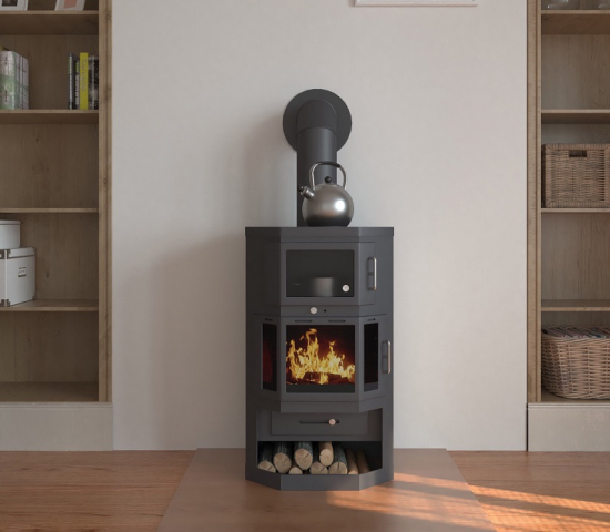EEK A Kaminofen mit Backfach+Herdplatte Victoria Taro F schwarz – 9,53 kW
