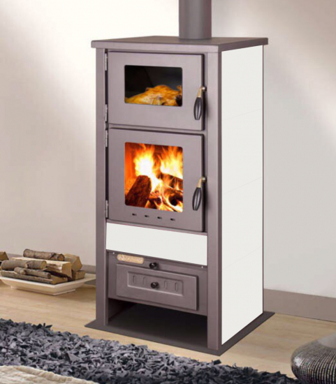 EEK A Kaminofen mit Backfach Taurus Kachel creme – 12kW