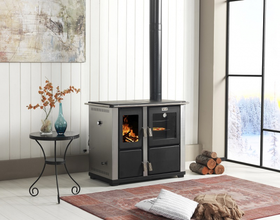 EEK A+ Automatik-Dauerbrand Küchenofen Holz- u. Kohleherd Teba TKS-18, Edelstahl mit 10KW