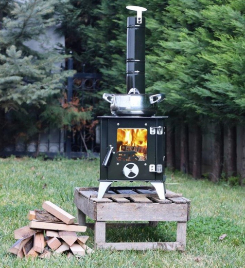 [B-Ware] Mini-Ofen "Tiny" mit Herdplatte, Zeltofen, Terrassenofen, Camping, Outdoor-Kamin