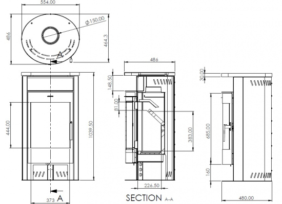 EEK A+ Runder Premium-Kaminofen TORONTO R, gussgrau - 6,3 kW