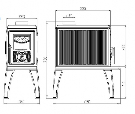 EEK A+ Gusskaminofen Plamen Trenk mit Herdplatte - 8,9kW
