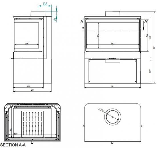 EEK A+ 3seitiger Kaminofen DORAKO STO M 14 3F ECODESIGN - 8,5 kW