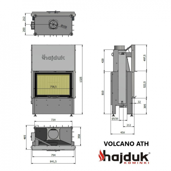 EEK A Eck-Kamineinsatz HAJDUK VOLCANO ATH 9 kW Rahmenlose Tür