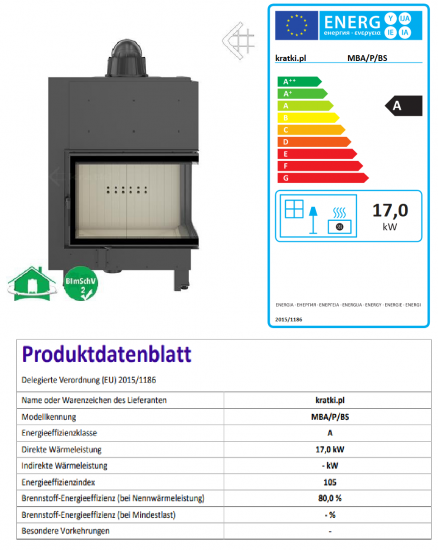 *EEK A - Eck-Kamineinsatz Kratki MBA 17 rechts mit 17 kW