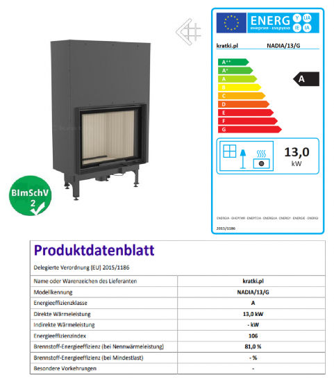 *EEK A - Kamineinsatz Kratki Nadia 13 mit Schiebetür - 13 kW
