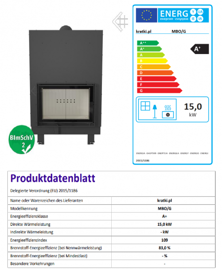 *EEK A+ - Kamineinsatz Kratki MBO/G 15 mit Schiebetür - 15 kW
