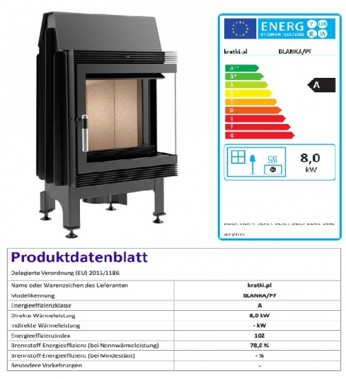 *EEK A - Kamineinsatz Kratki BLANKA/P/BS Seitenscheibe rechts - 8 kW