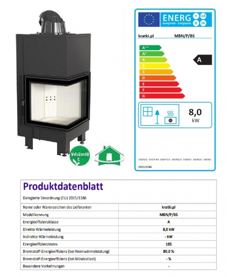 *EEK A - Eck-Kamineinsatz Kratki MBN/P/BS Schwenktür, rechts - 8 kW