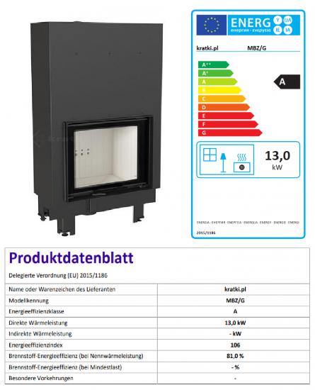 EEK A - Kamineinsatz Kratki MBZ 13 mit Schiebetür - 13 kW