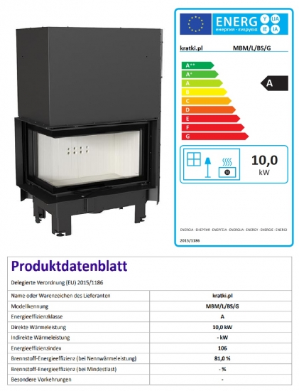 EEK A - ECK-Kamineinsatz Kratki MBM 10 links BS mit Schiebetür - 10 kW