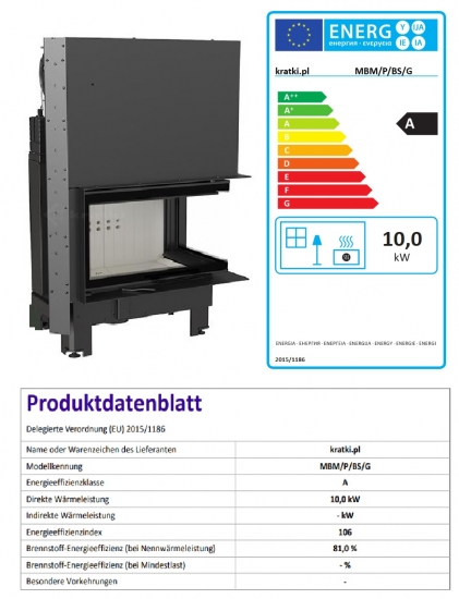 EEK A - ECK-Kamineinsatz Kratki MBM 10 rechts BS mit Schiebetür - 10 kW