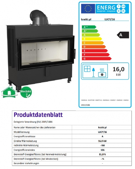 *EEK A - XXL - Kamineinsatz Kratki Lucy 16 mit 16 kW