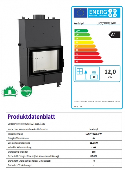 *EEK A+ - Wasserführender Kamineinsatz Kratki Lucy PW 12 mit 12 kW