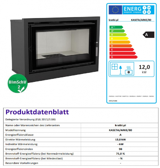 EEK A - Kamineinsatz Kaminkassette Kratki Arke 12 mit 12 kW mit  Warmluftgebläse