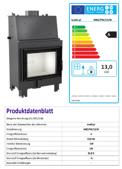 *EEK A - Wasserführender Kamineinsatz Kratki MBZ 13 PW - 13 kW