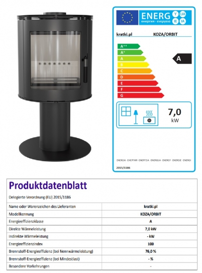 *EEK A - Kaminofen Kratki KOZA ORBIT - 7 kW