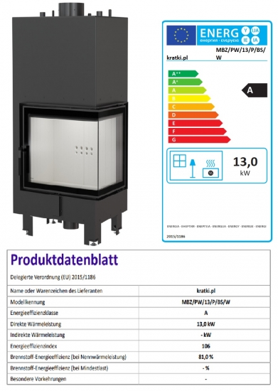 *EEK A Wasserführender Eck-Kamineinsatz Kratki MBZ 13 rechts mit Klapptür - 13kW