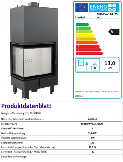 *EEK A Wasserführender Eck-Kamineinsatz Kratki MBZ 13 links mit Klapptür - 13kW