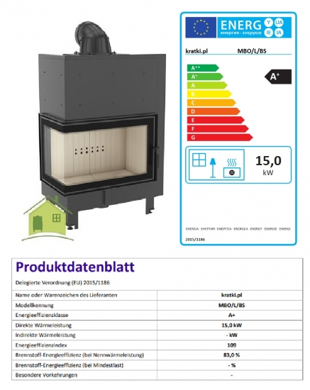 EEK A+ - Eck-Kamineinsatz Kratki MBO 15 links - 15 kW