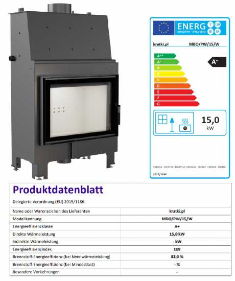 *EEK A+ Wasserführender Kamineinsatz Kratki MBO/PW/15/W - 15kW