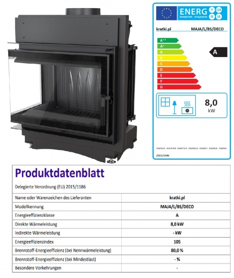 *EEK A - Eck-Guss-Kamineinsatz Kratki MAJA/L/BS/DECO !RR150mm! mit Seitenglas links - 8kW + BIMSCHV II