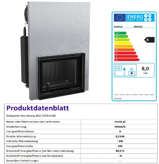 *EEK A Guss-Kamineinsatz Kratki MAJA/G !RR150mm!- 8kW + Hebetür + BIMSCHV II