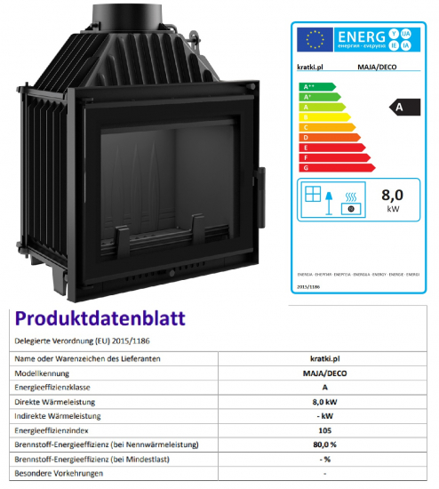 *EEK A Guss-Kamineinsatz Kratki MAJA/DECO !RR150mm! - 8kW + BIMSCHV II