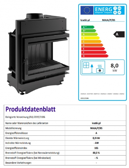 *EEK A - Eck-Guss-Kamineinsatz Kratki MAJA/P/BS !RR150mm! mit Seitenglas rechts - 8kW + BIMSCHV II