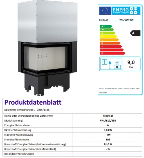 EEK A ECK-Kamineinsatz Kratki VNL/610/430 links mit Schiebetür - 9 kW