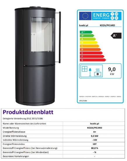 *EEK A+ Kreisrunder Kaminofen Kratki PICARD - 9kW