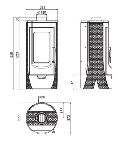 EEK A+ Design-Gusskaminofen Plamen Tara, raumluftunabhängig - 6kW