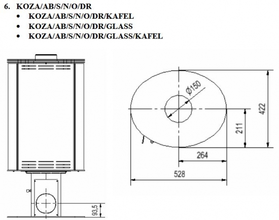 *EEK A - 360° drehbarer Kaminofen Kratki KOZA AB S NO mit roten Kacheln - 8 kW