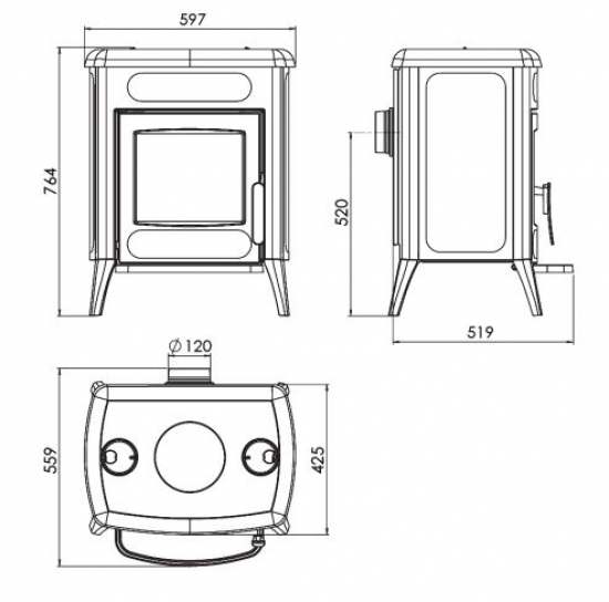 EEK A+ Gusskaminofen Plamen Amity 3 mit Herdplatte - 8kW
