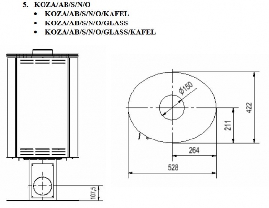 EEK A - 360° drehbarer Kaminofen Kratki KOZA AB S NO mit vollverglaster Front - 8 kW