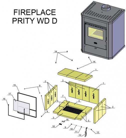 EEK A Kaminofen PRITY WD D -15kW Werkstattofen Ofen + BIMSCHV II