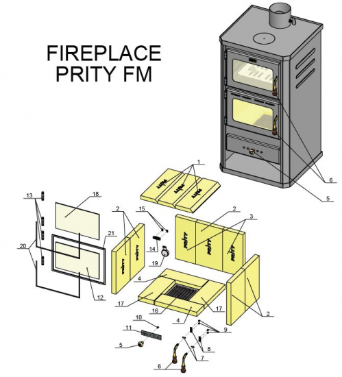 EEK A Kaminofen mit Backfach + Herdplatte Prity FM – 12kW + BIMSCHV II