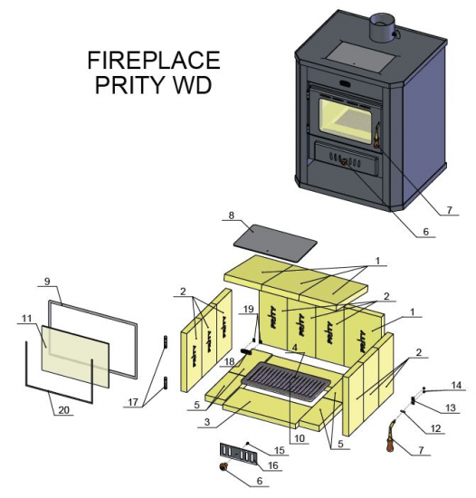 EEK A Kaminofen Prity WD + Herdplatte -15,9kW Werkstattofen Ofen + BIMSCHV II