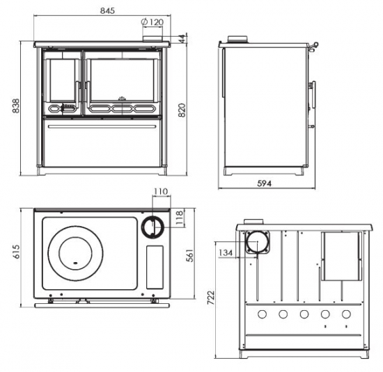 EEK A+ Küchenofen Holzherd Plamen 850 creme, rechte Version - 8 kW Dauerbrandherd