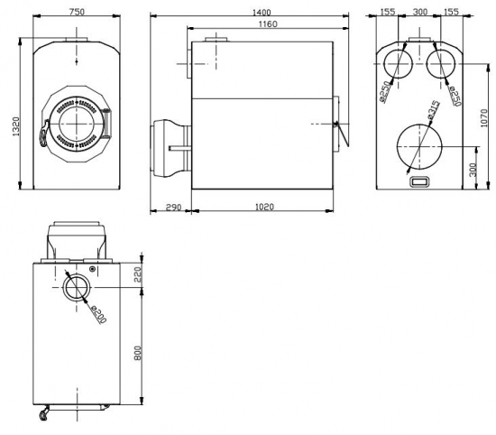 Warmluftofen DORY 40 Box mit Ventilator und Warmluftverteilung 40 kW