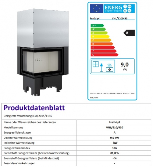 EEK A ECK-Kamineinsatz Kratki VNL/610/430 links mit Schiebetür - 9 kW