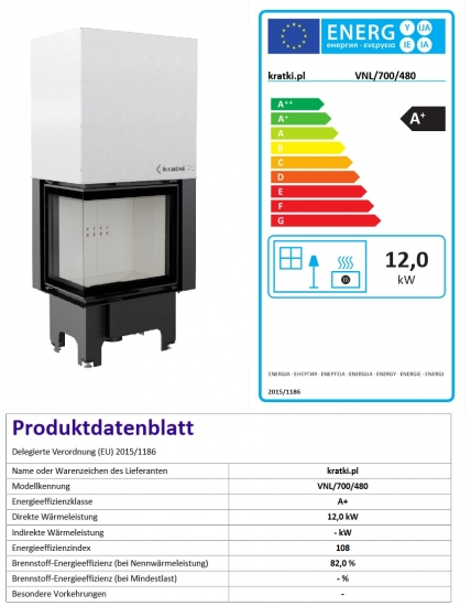 EEK A+ ECK-Kamineinsatz Kratki VNL/700/480 links mit Schiebetür - 12 kW