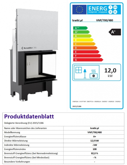 EEK A+ ECK-Kamineinsatz Kratki VNP/700/480 rechts mit Schiebetür - 12 kW