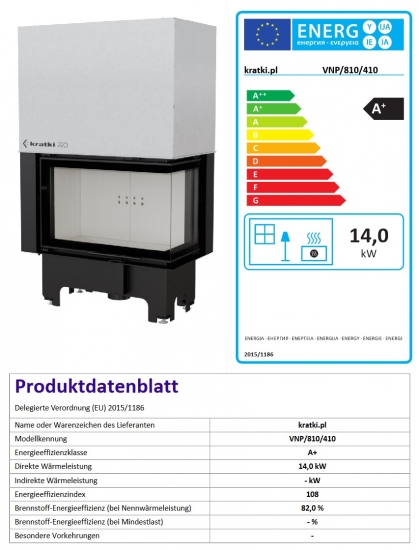 A+ ECK-Kamineinsatz Kratki VNP/810/410 rechts mit Schiebetür - 14 kW