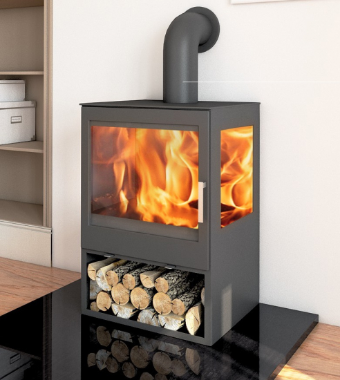 EEK A 3-Scheiben Kaminofen Victoria Modena Vision schwarz- 10,17kW mit XXL-Sichtscheiben