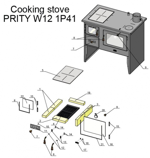EEK A Wasserführender Küchenofen PRITY W12 1P41 mit XL-Backofen – 16kW + BIMSCHV II