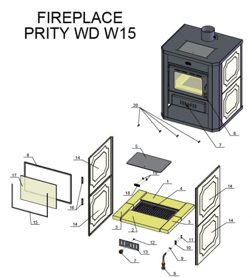 EEK A: Wasserführender Kaminofen Prity WD W15, ocker - 22 kW + Herdplatte + BIMSCHV II