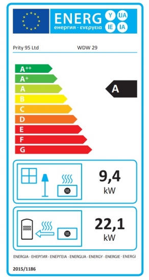 EEK A: Wasserführender Kaminofen PRITY WD W29 D, rot - 31,5 kW +BIMSCHV II