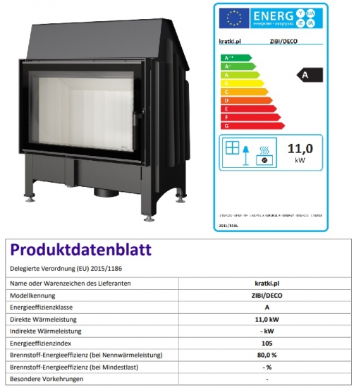 *EEK A Kamineinsatz Kratki ZIBI DECO rahmenlos - BIMSCHV II - 11kW