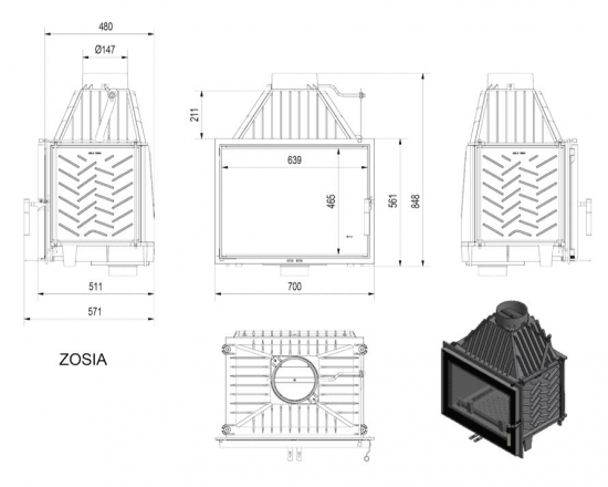 EEK A+ Gusskamineinsatz Kratki ZOSIA ECO 12 !RR150mm!, raumluftunabh. + BISMSCHV II - 12kW